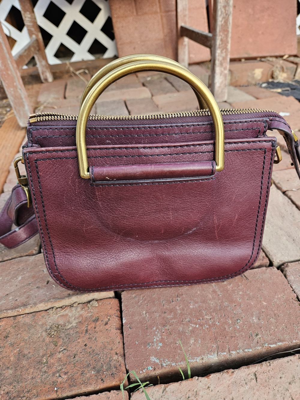 Women's Burgundy Leather Top-Handle Crossbody Bag